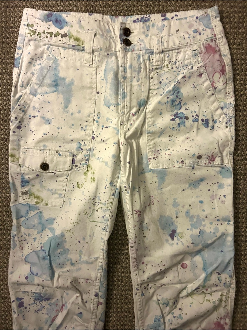 NEW Sz 25 Anthropologie The Wanderer Watercolor Paint Splatter Cargo Jeans Denim